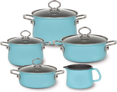 Набор кухонной посуды 5 предметов, эмалированный, кристальный синий Riess 0584-037