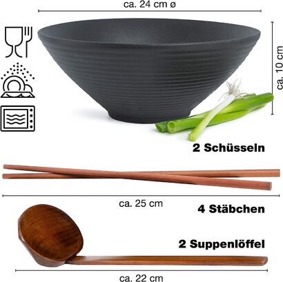 Набор керамических тарелок для рамена 24 см, 2 предмета, черный Moritz & Moritz