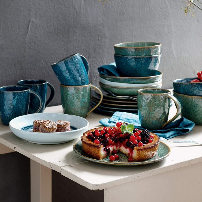 Набор керамических тарелок Леонардо Матера 6 шт. , кухонне тарелки, пригодне для мтья в посудомоечной машине, тарелки с глазурью, 6 круглх фаянсовх тарелок диаметром 27 см, синего цвета, 018547