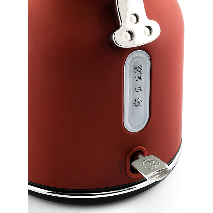 Лектрический чайник Westinghouse Lighting в стиле ретро для вод с индикатором температур и уровня вод, с известковм фильтром и защитой от перегрева, 1,7 литра красного цвета, WEKR1