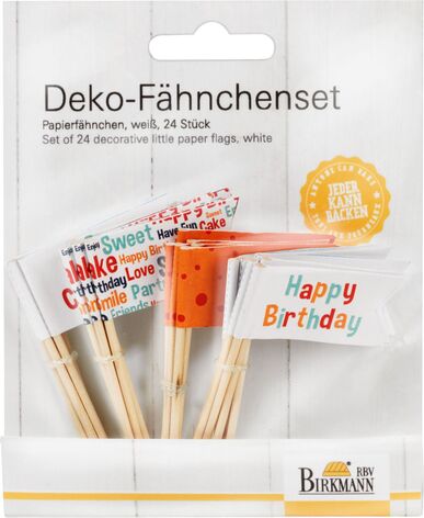 Набор флажков для выпечки мини-маффинов, 24 шт, белый/оранжевый, Happy Birthday RBV Birkmann