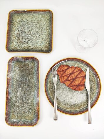 Набор ‎YA JU 4 керамические тарелки, устойчивы к царапинам, коричневый 