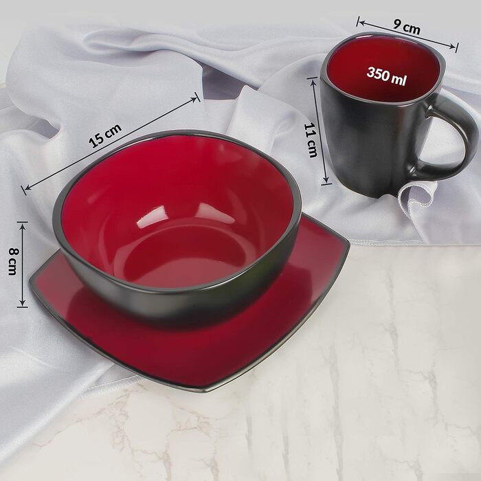 Набор посуды 16 предметов, красные  Marsili Collection MIAMIO