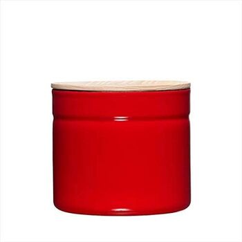 Баночка для хранения с деревянной крышкой 1.3 л, эмалированная, красная ‎Riess ‎2174-213