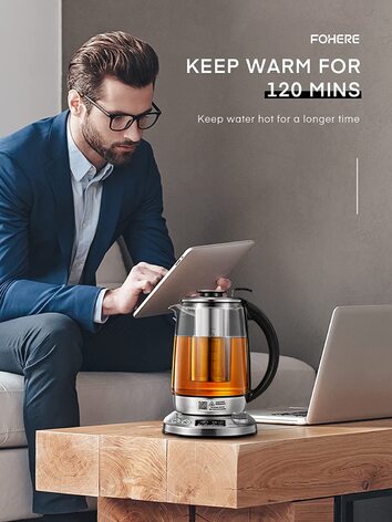 Лектрический чайник с 9 температурнми режимами, лектрический чайник со семной заваркой, 2200 Вт, 1,7 л, сохраняет тепло в течение 2 часов, Автоматическое отключение, нергосберегающий серебрянй