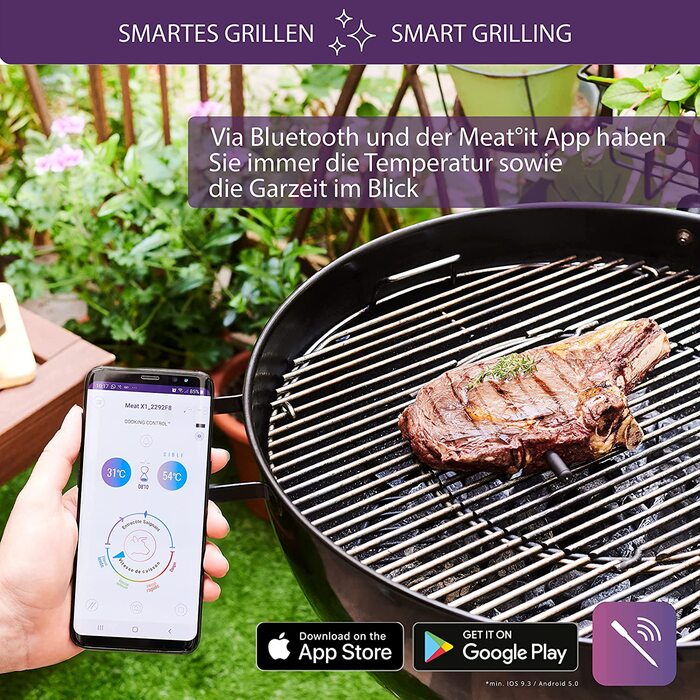 Термометр для мяса Mastrad с Bluetooth - цифровой термометр для жарки на кухне барбекю гриль беспроводной прокалвающий термометр для контроля температур и степени приготовления мяса it