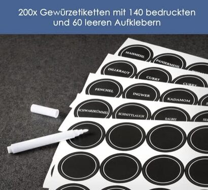 Набор баночек для специй с наклейками 120 мл, 24 предмета Hanseküche