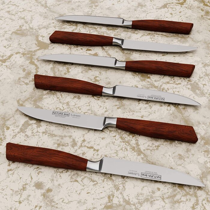 Набор из 6 ножей для стейка Burgvogel Solingen Natura Line из нержавеющей стали, ручка из красного атласного дерева
