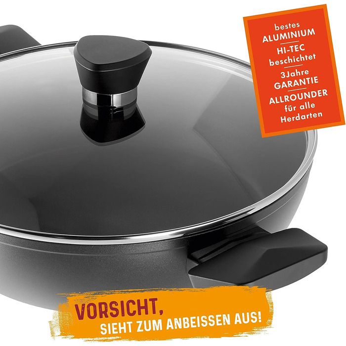 Сервировочная сковорода RAW Germany с кршкой Henry изготовлена из алюминия черного цвета, диаметр 28 см, 220291-28