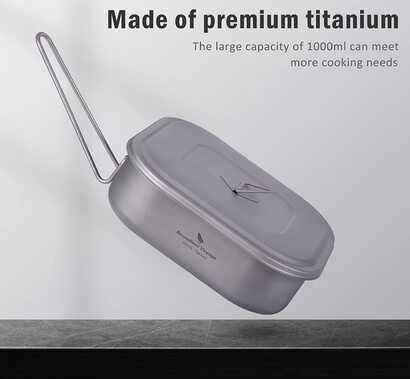 Титановый ланч-бокс iBasingo 1 л с крышкой и складной ручкой 