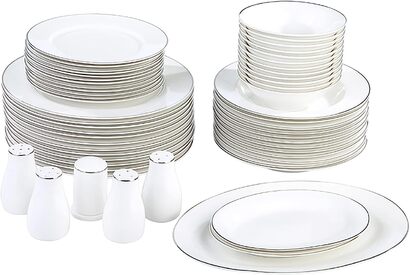 Набор столовой посуды на 12 человек 56 предметов, фарфор Lexi Platinum KARACA