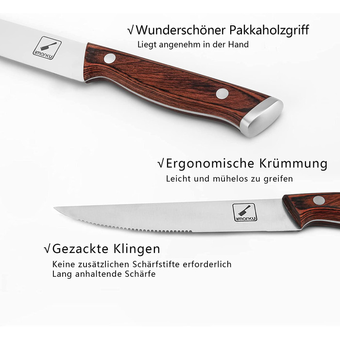 Набор ножей для стейка imarku из 6 предметов из немецкой нержавеющей стали с деревянной ручкой Pakka, острй зубчатй нож для пицц, столовй нож, стейк-нож, ргономичная форма с подарочной коробкой 6 шт.