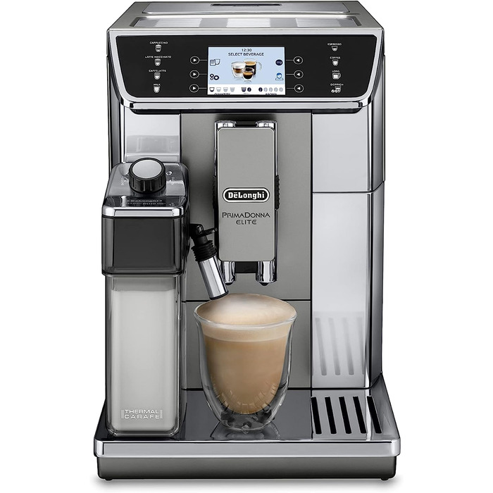 Кофемашина на 2 чашки с системой подачи молока LatteCrema, серая PrimaDonna Elite De'Longhi