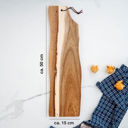 Деревянная сервировочная доска со шнуром Extra Long - 50x15x1,5 см - Антибактериальная доска с сыром акация для стильной подачи блюд и многое другое.