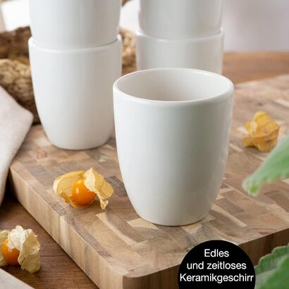 Набор кофейных кружек для кофе 300 мл - Кофейная чашка без ручки из керамики белого цвета - как кружка для капучино Латте Макиато кружка или чайная чашка без ручки - Сделано в Португалии 6 шт. Кружка, 6 шт.