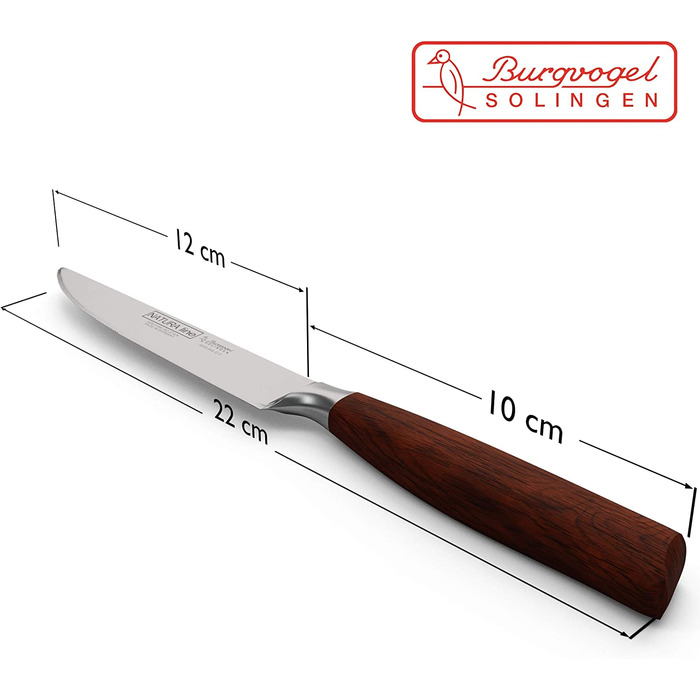 Набор из 6 ножей для стейка Burgvogel Solingen Natura Line из нержавеющей стали, ручка из красного атласного дерева