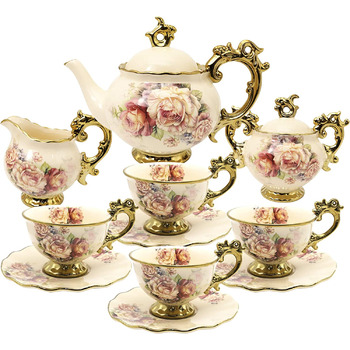 Чайный сервиз на 6 человек 15 предметов Rose Flowers English Fanquare
