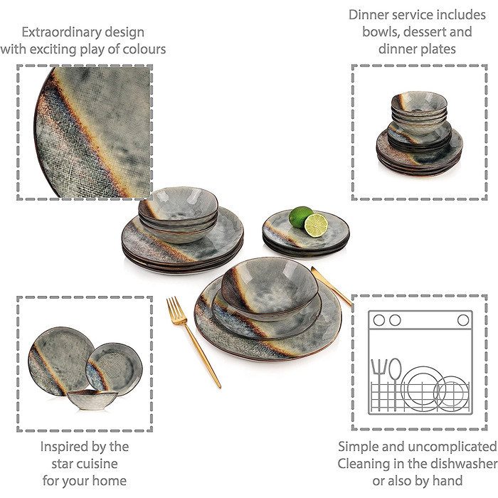 Набор столовой посуды из керамогранита на 4 персоны, 12 предметов Tekali Sänger