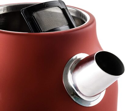Лектрический чайник Westinghouse Lighting в стиле ретро для вод с индикатором температур и уровня вод, с известковм фильтром и защитой от перегрева, 1,7 литра красного цвета, WEKR1