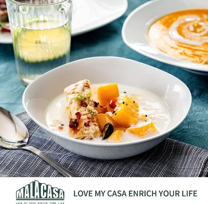 Набор серо-белой фарфоровой посуды из 12 предметов Elisa Series MALACASA