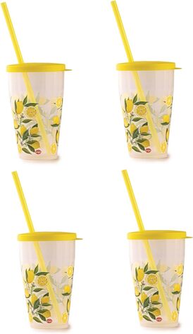 Набор стаканов с соломинкой 4 предмета 0,5 л, желтые Snips