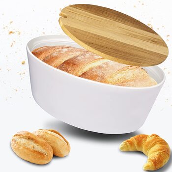 Керамическая хлебница FloX Products® с дубовой разделочной доской, 35 x 24 x 14 см