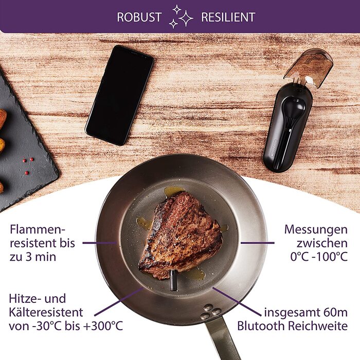 Термометр для мяса Mastrad с Bluetooth - цифровой термометр для жарки на кухне барбекю гриль беспроводной прокалвающий термометр для контроля температур и степени приготовления мяса it