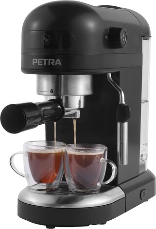 Эспрессо-машина на 2 чашки с насадкой для вспенивания молока, черная Petra