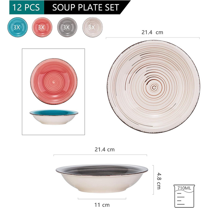 Набор суповых тарелок 12 предметов, бело-голубой Bella Vancasso