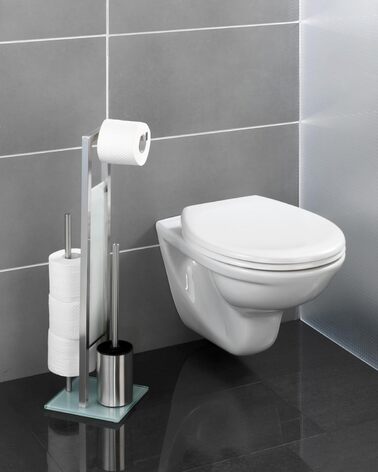 Туалетный набор со встроенным держателем для туалетной бумаги и держателем для ершика для унитаза, из нержавеющей стали, 23 x 70 x 18 см, матовый серебристый  WENKO Stand Rivalta