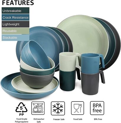 Набор пластиковой посуды на 4 человека, 16 предметов Greentainer