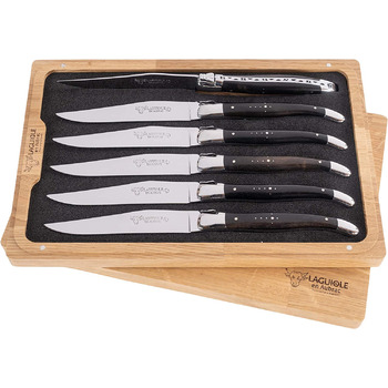 Ножей для стейка Laguiole en Aubrac из черного дерева, оригинал из Франции, с сертификатом подлинности и красивой деревянной коробкой для хранения, 6