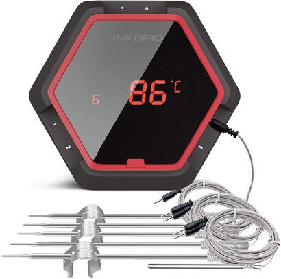 Термометр для духовки для барбекю Inkbird IBT-6XS из нержавеющей стали с Bluetooth-грилем, коптильня для барбекю, термометр для приготовления пищи датчики температур мяса для iPhone Android смартфон (IBT-6XS6 датчиков для барбекю, краснй)