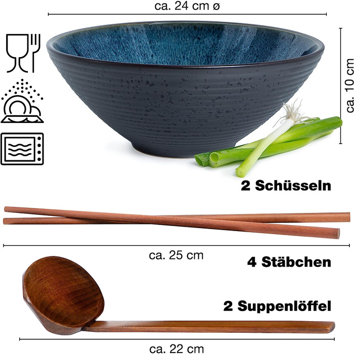 Набор керамических тарелок для рамена 500 мл, 2 предмета, синий Moritz & Moritz Solid