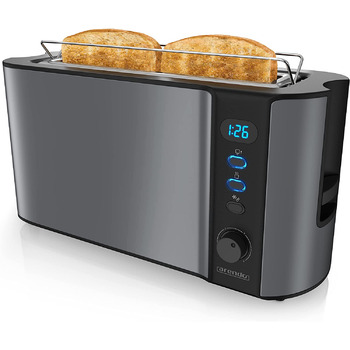 Арендо - Автоматический тостер с длинной прорезью - Функция размораживания - Теплоизоляционнй корпус с двойнми стенками - встроенная насадка для булочек - вдвижной лоток для крошек - в Cool Grey B Cool Grey