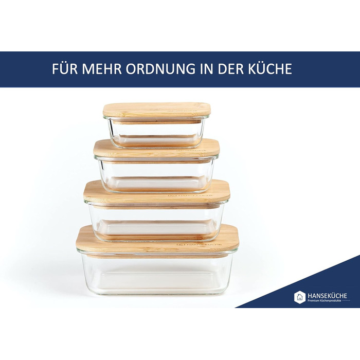 Набор стеклянных контейнеров для хранения продуктов 4 предмета Hanseküche