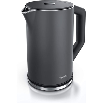 Арендо - лектрический чайник из нержавеющей стали с температурой 40-100 градусов с шагом 5 - ти шагов - легантная модель с двойнми стенками - 1,5 литра - 2200 Вт - Чайник с индикатором температур - GS - Cool Grey A Cool Grey