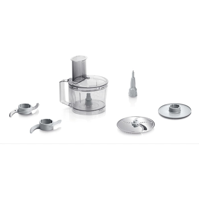 Компактный кухонный комбайн Bosch MultiTalent / 800 Вт /  20 функций / миска для смешивания 2,3 л / универсальный нож / режущий диск-терка / взбивающий диск (крем) / белый 