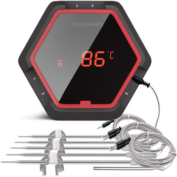 Термометр для духовки для барбекю Inkbird IBT-6XS из нержавеющей стали с Bluetooth-грилем, коптильня для барбекю, термометр для приготовления пищи датчики температур мяса для iPhone Android смартфон (IBT-6XS6 датчиков для барбекю, краснй)