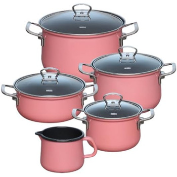 Набор кухонной посуды 5 предметов, эмалированный, розовый Riess 0546-114