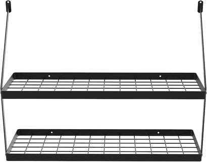 Двухярусная полка-держатель для кухонных принадлежностей KES  с 12-ю крючками, 75 см, матово-черного цвета