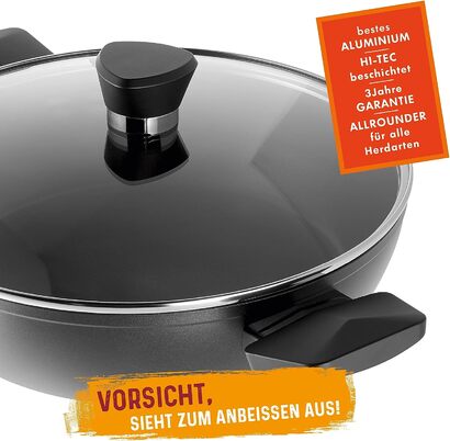 Сервировочная сковорода RAW Germany с кршкой Henry изготовлена из алюминия черного цвета, диаметр 28 см, 220291-28