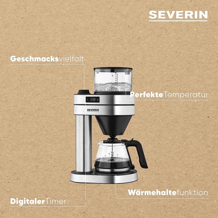 Кофеварка SEVERIN 'Caprice', заваренная вручную с помощью кофеварки на 8 чашек, кофеварка с таймером, матовая/черная матовая кофеварка из нержавеющей стали, KA 5760 одноразовая