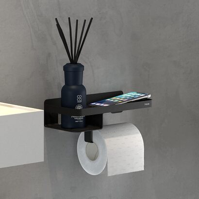Держатель для туалетной бумаги с полочкой 24 x 10 x 11,6 см, черный Tiger