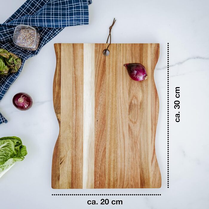Разделочная доска Moritz & Moritz Wood Large - 30x40x2 см - Антибактериальная деревянная доска для кухни из акации - для нарезки хлеба, овощей, фруктов, мяса и сыра 30x40 см