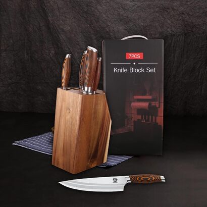 Набор ножей WILDMOK из 7 предметов, набор ножей шеф-повара из немецкой стали, драгоценная ручка Pakkawood для набора блоков кухоннх ножей