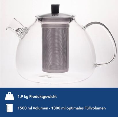 Стеклянная чайник 1,5 л Hanseküche