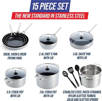 Набор кухонной посуды 15 предметов Triple Steel Blue Diamond