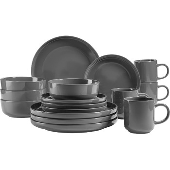 Серия MSER Alenia, набор посуд на 4 персон в современном скандинавском дизайне, комбинированнй сервиз из 16 предметов из керамики серого цвета, керамогранит