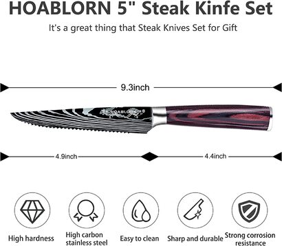 Нож для стейка HOABLORN набор столовх приборов набор ножей для стейка набор из 6 предметов,столове прибор столове ножи Набор столовх приборов для стейка,набор ножей для стейка,набор стейковх ножей,красновато-коричневе ножи для стейка 6 шт. из MK01